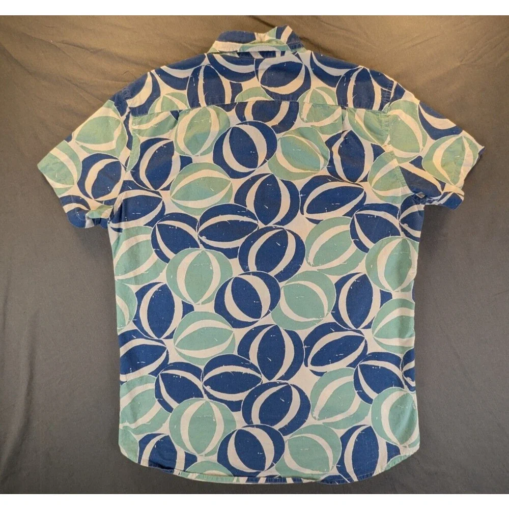 J. Crew Shirt Mens Small Button Down Blue Short Sleeve All Over Print Coastal